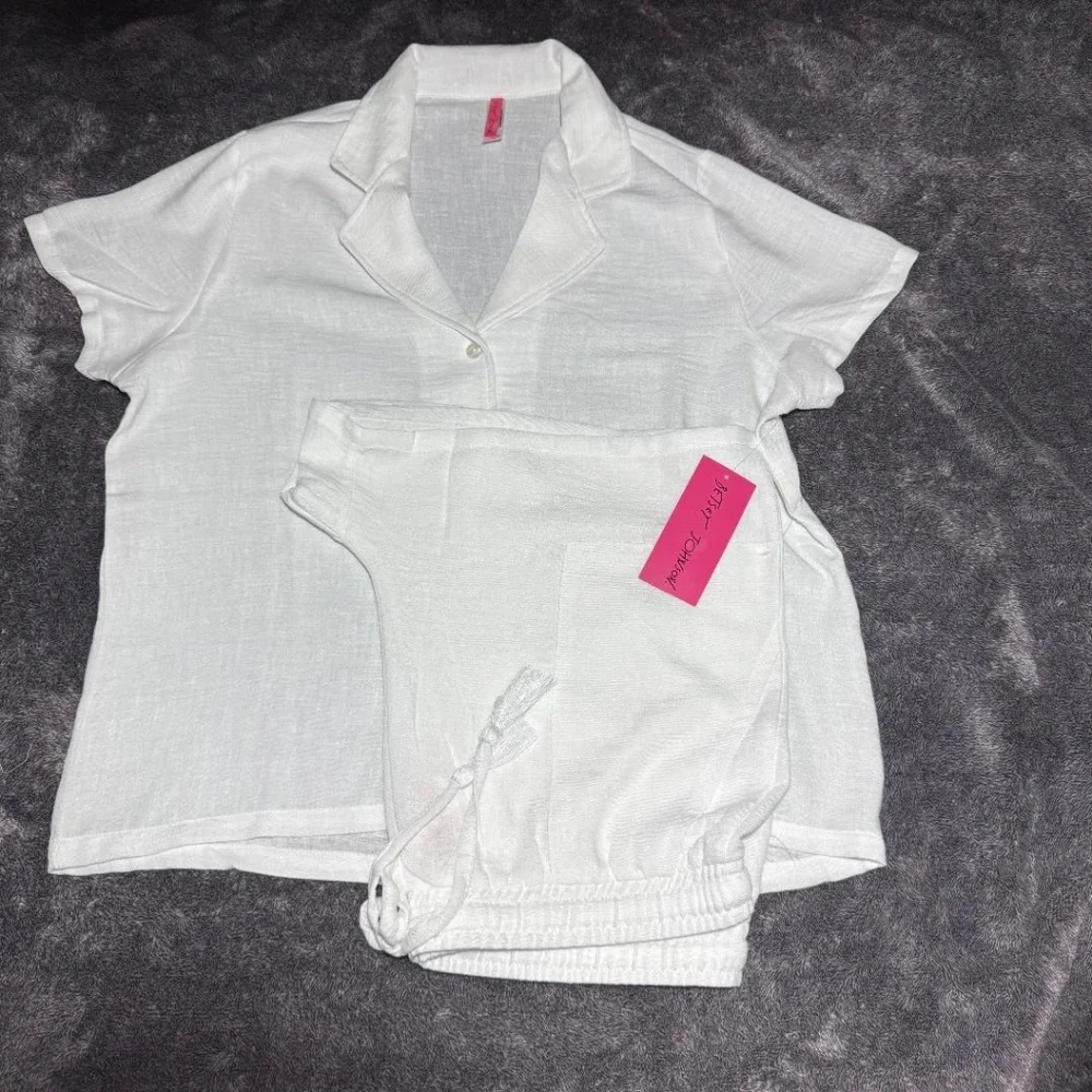 NWT Betsey Johnson 2 Piece Button Down Shirt & Short Set White Size Medium - Picture 5 of 13